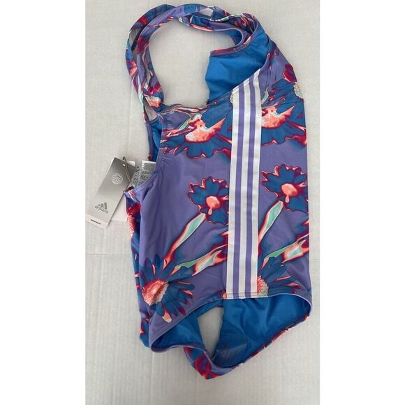 adidas HM9296 Positivisea 3-Stripes Floral Lavender Graphic Swimsuit Women 2XNEW - Picture 4 of 4